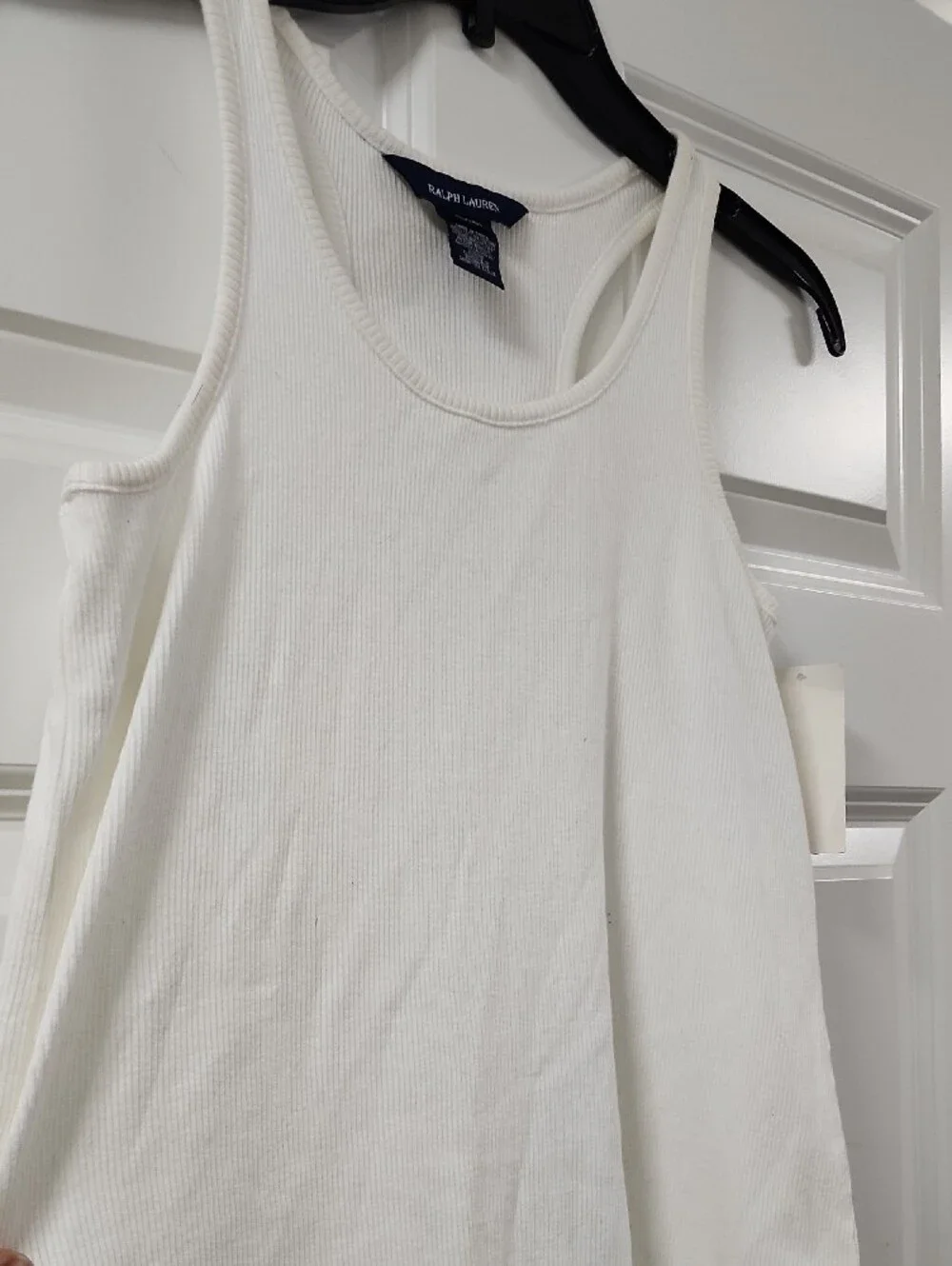 Ralph Lauren White Ribbed Racerback Tank Dress with Flounce Hem